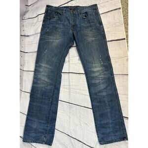 Robert Graham Slim Jim Jeans Mens 36 Distressed Blue Butterfly Button Straight